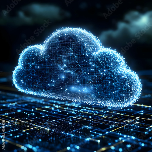 Abstract Illustration of Cloud Computing with Futuristic Circuit Board