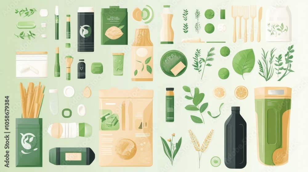 An infographic on eco-friendly packaging materials, showing benefits of sustainable choices, green accents. An infographic on eco-friendly packaging materials, showing benefits of sustainable choices, green accents.