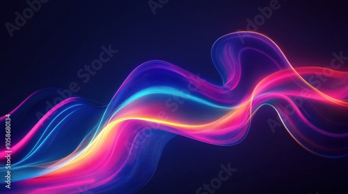 A colorful wave of light is displayed on a dark background