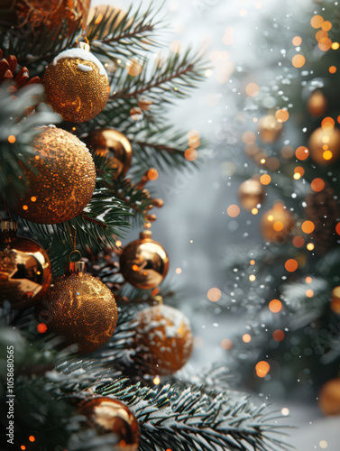 Obraz na płótnie Festive Winter Wonderland with Berry and Pine Accents Background, Card or Backdrop w salonie