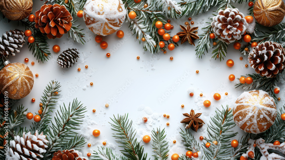 Festive Winter Wonderland with Berry and Pine Accents Background, Card or Backdrop