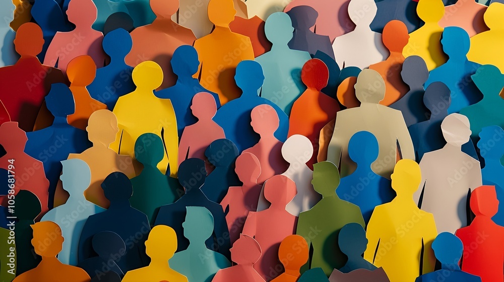 The banner background of a colorful crowd of people made of cut-out paper represents a dense mob gathered at a public event The banner background of a colorful crowd of people made of cut-out paper represents a dense mob gathered at a public event