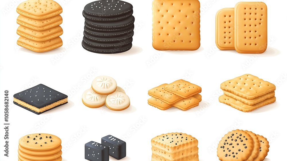 Biscuit icon silhouette set isolated on white for food product designs Biscuit icon silhouette set isolated on white for food product designs