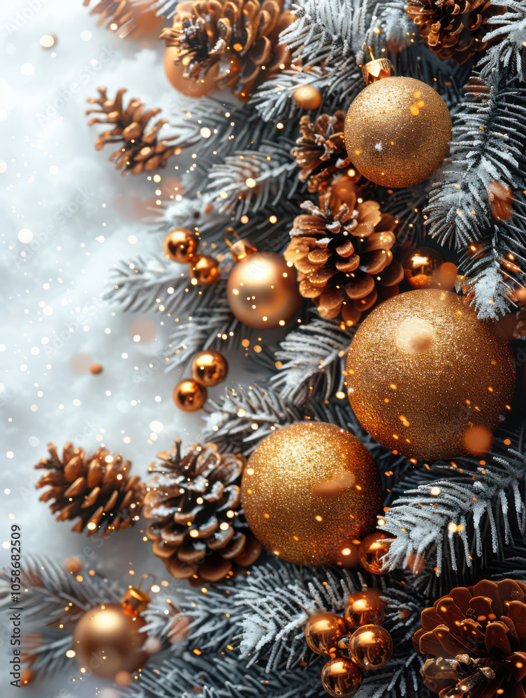 Festive Winter Wonderland with Berry and Pine Accents Background, Card or Backdrop