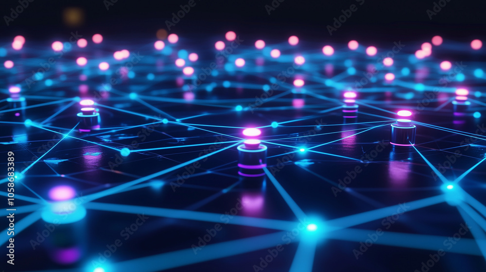 Glowing Neon Network with Blue and Pink Nodes Glowing Neon Network with Blue and Pink Nodes