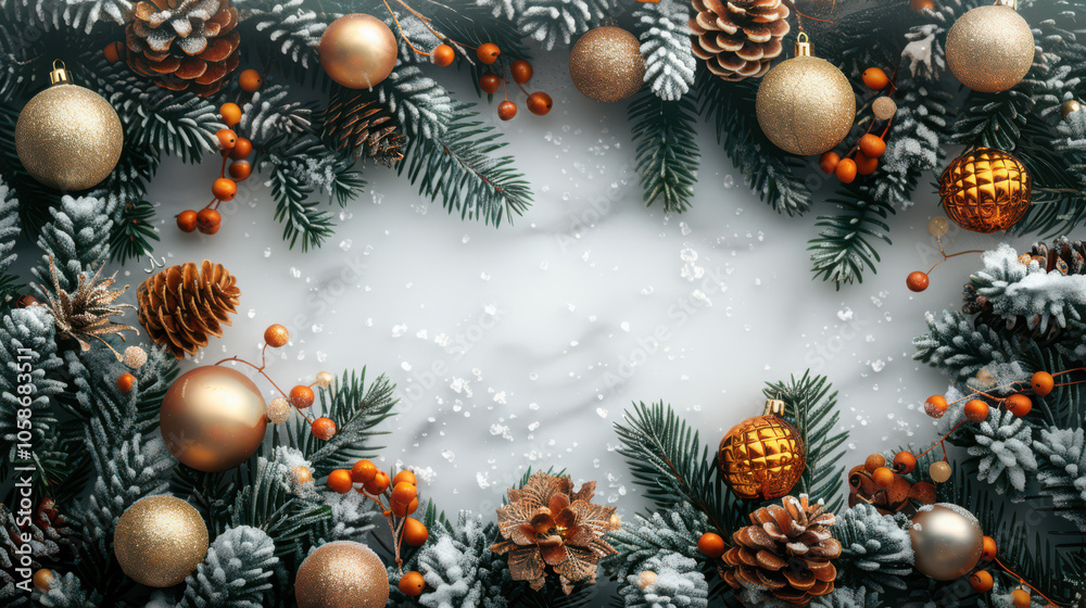 Festive Winter Wonderland with Berry and Pine Accents Background, Card or Backdrop