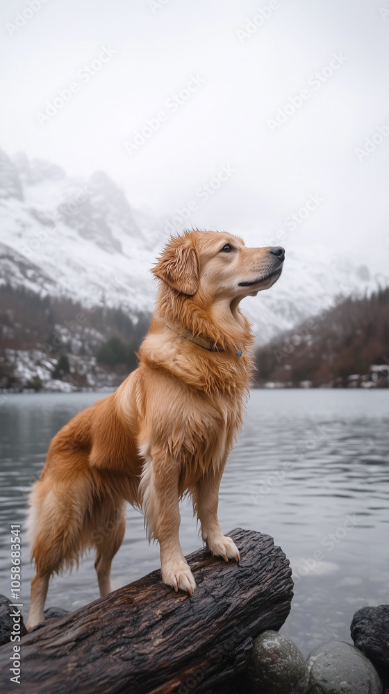 自然の中で遠くを見つめる大型犬 自然の中で遠くを見つめる大型犬