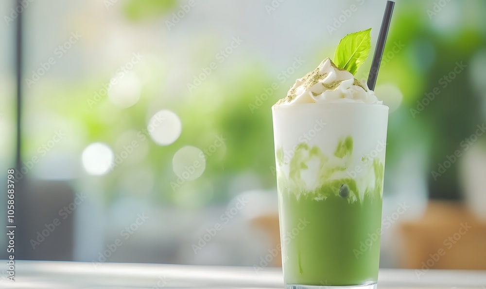 Milk Foam Matcha Latte, Generative AI Milk Foam Matcha Latte, Generative AI