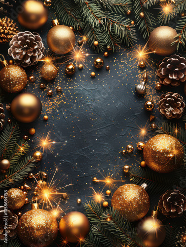 Festive Winter Wonderland with Berry and Pine Accents Background, Card or Backdrop