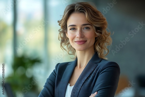 Confident Businesswoman in a Grey Suit with a Determined Smile