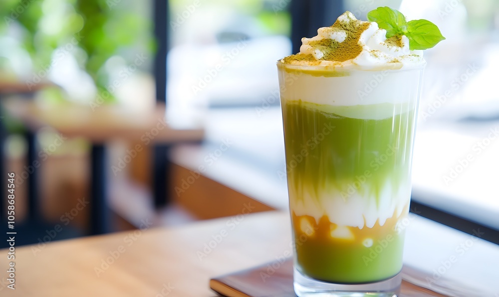 Milk Foam Matcha Latte, Generative AI Milk Foam Matcha Latte, Generative AI