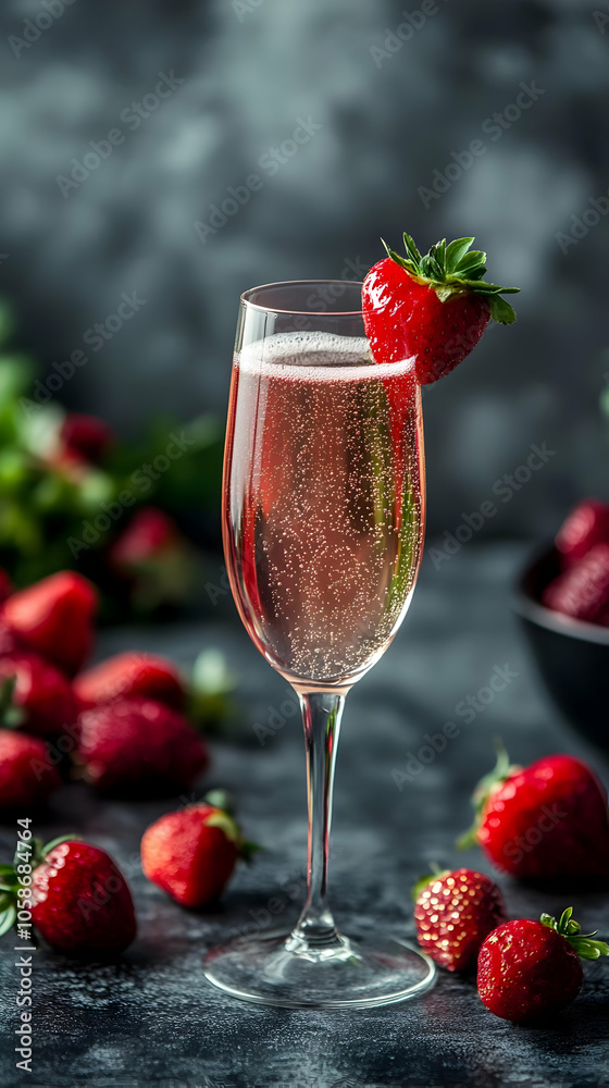 Strawberry Champagne Photo - Refreshing Pink Bubbly with Fresh Strawberries Strawberry Champagne Photo - Refreshing Pink Bubbly with Fresh Strawberries