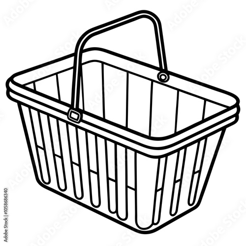Grocery shopping cart on white. Full supermarket food basket vector illustration, shop cart with groceries goods isolated clipart