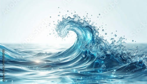 Blue water with shimmers like wave on white background