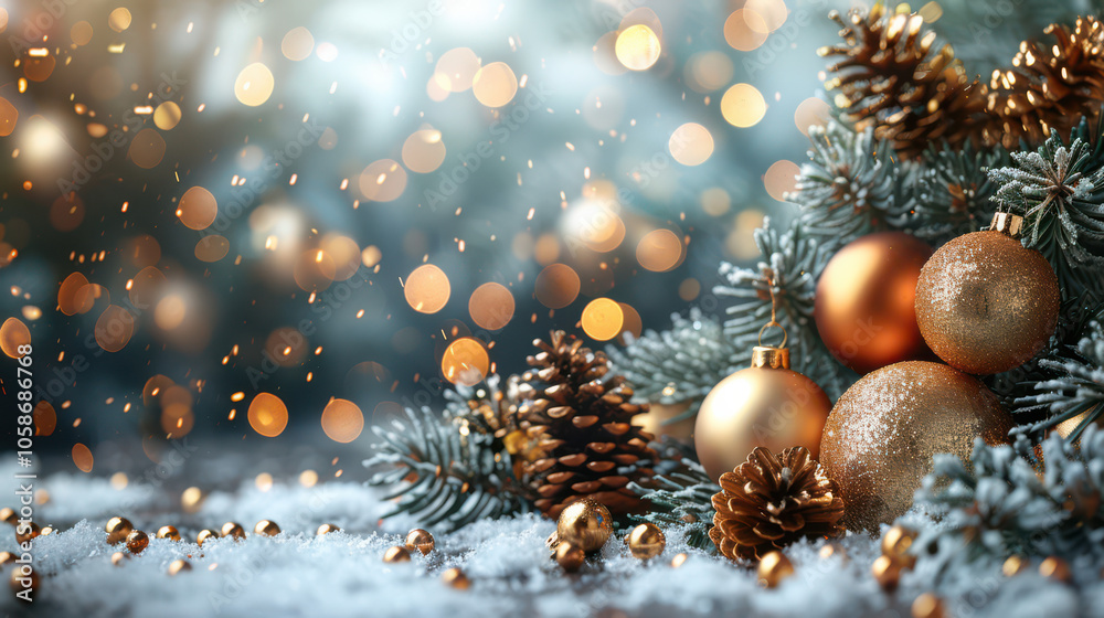 Festive Winter Wonderland with Berry and Pine Accents Background, Card or Backdrop