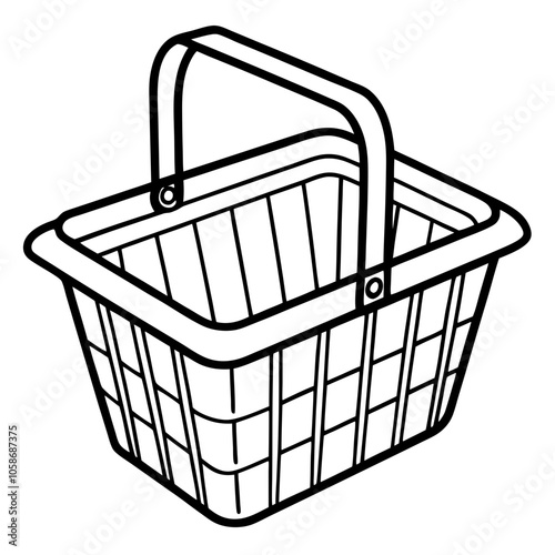 Grocery shopping cart on white. Full supermarket food basket vector illustration, shop cart with groceries goods isolated clipart