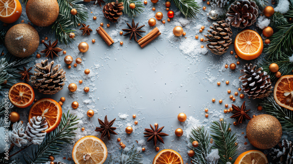 Festive Winter Wonderland with Berry and Pine Accents Background, Card or Backdrop