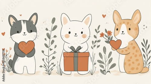 Cute Animals with Gifts for Valentines Day