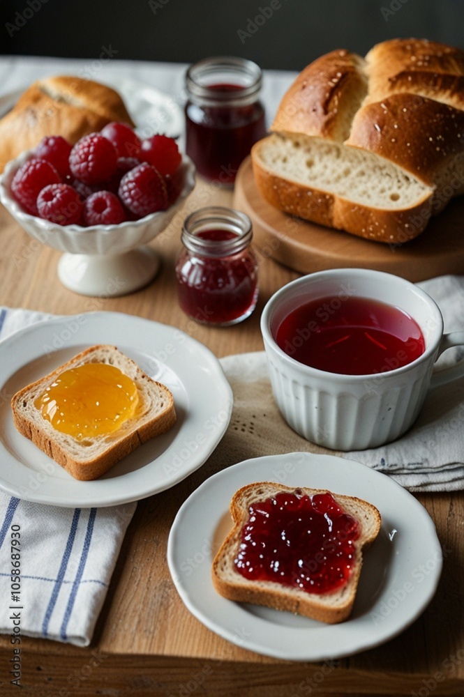 Breakfast bread and jelly fresh food for family Breakfast bread and jelly fresh food for family