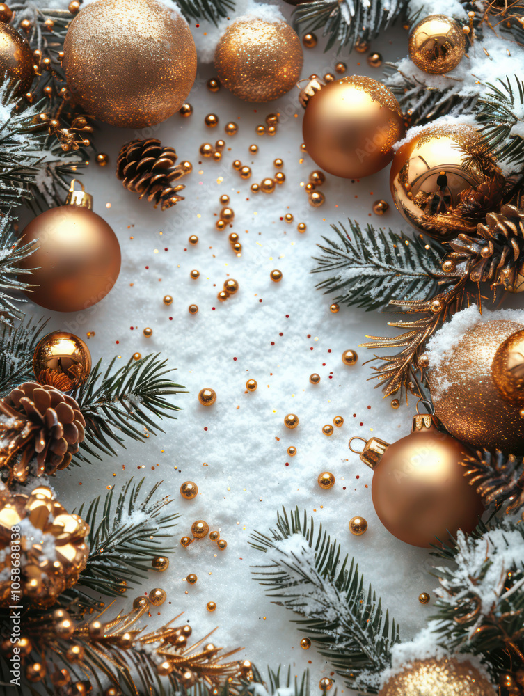 Festive Winter Wonderland with Berry and Pine Accents Background, Card or Backdrop