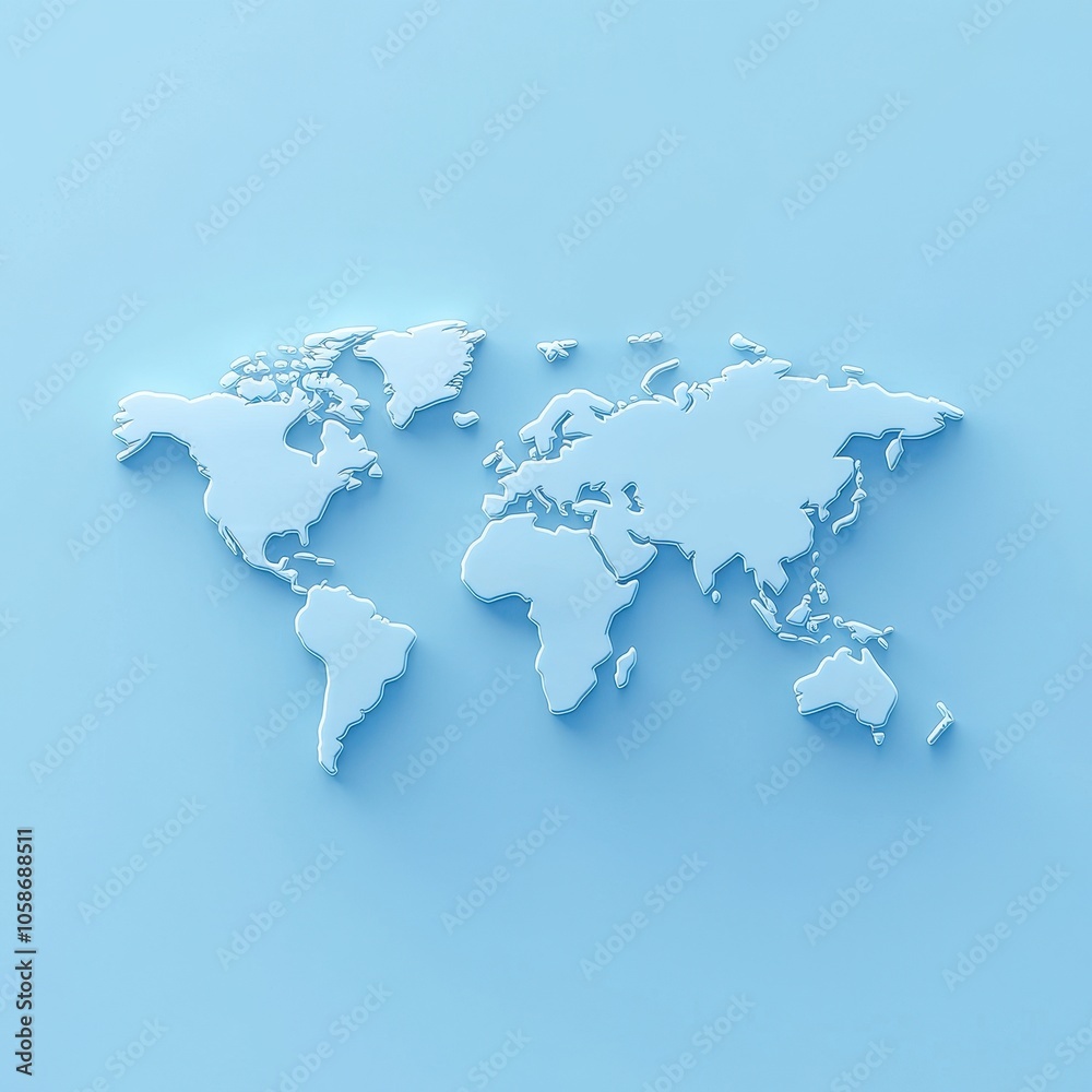 Minimalist World Map in Soft Blue Shades Minimalist World Map in Soft Blue Shades
