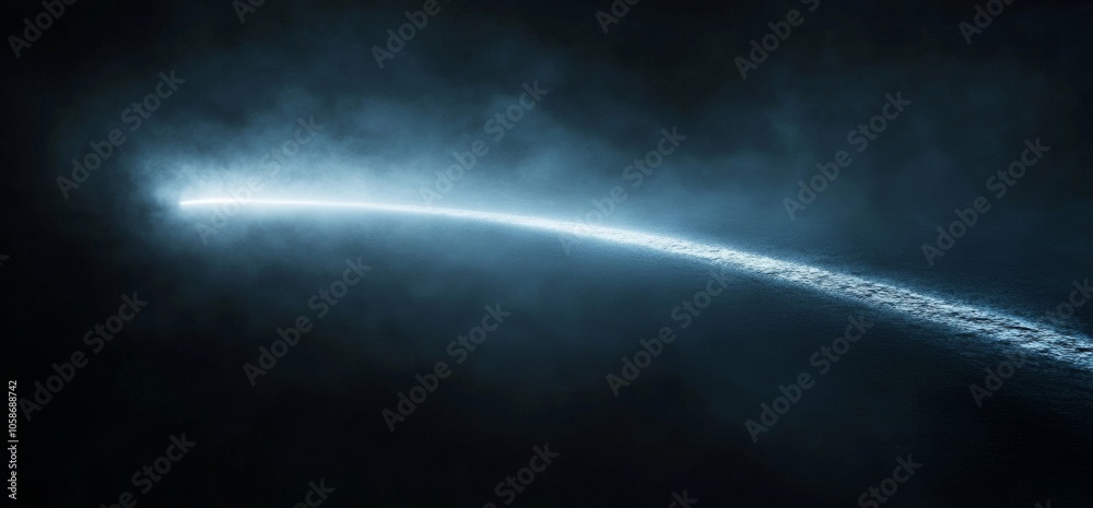 Naklejka premium Abstract Landscape with Glowing Path in Foggy Night Sky