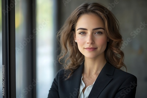 Free Download Confident Businesswoman in Black Blazer with Earring in Office Setting. - GFXLoad
