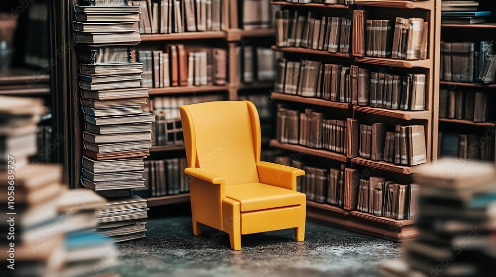 A whimsical scene featuring a miniature library filled with tiny books and intricate shelves, all set against a backdrop of towering stacks of oversized paper A whimsical scene featuring a miniature library filled with tiny books and intricate shelves, all set against a backdrop of towering stacks of oversized paper
