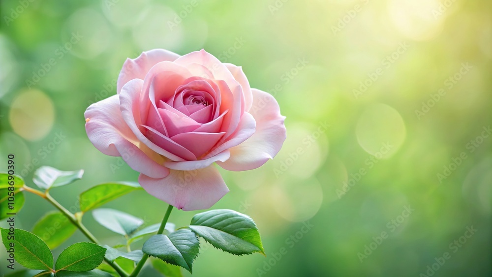 soft pink rose with leaves on green background soft pink rose with leaves on green background