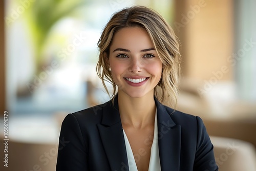 Confident Businesswoman in Black Blazer with Warm Smile1 photo