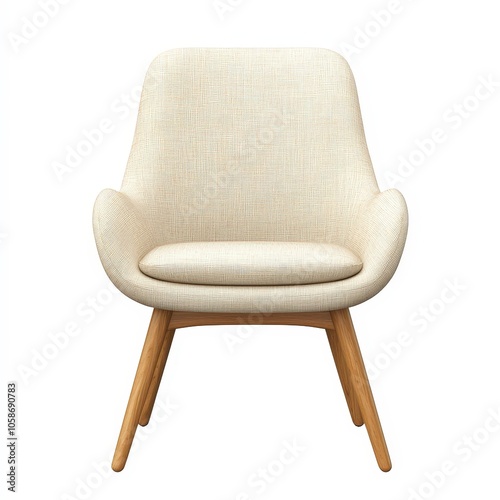 A modern, minimalist chair with a light fabric and wooden legs, suitable for stylish interiors. photo