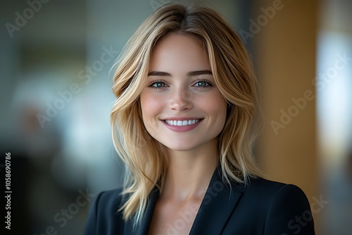 Confident Businesswoman in Black Blazer with Warm Smile2