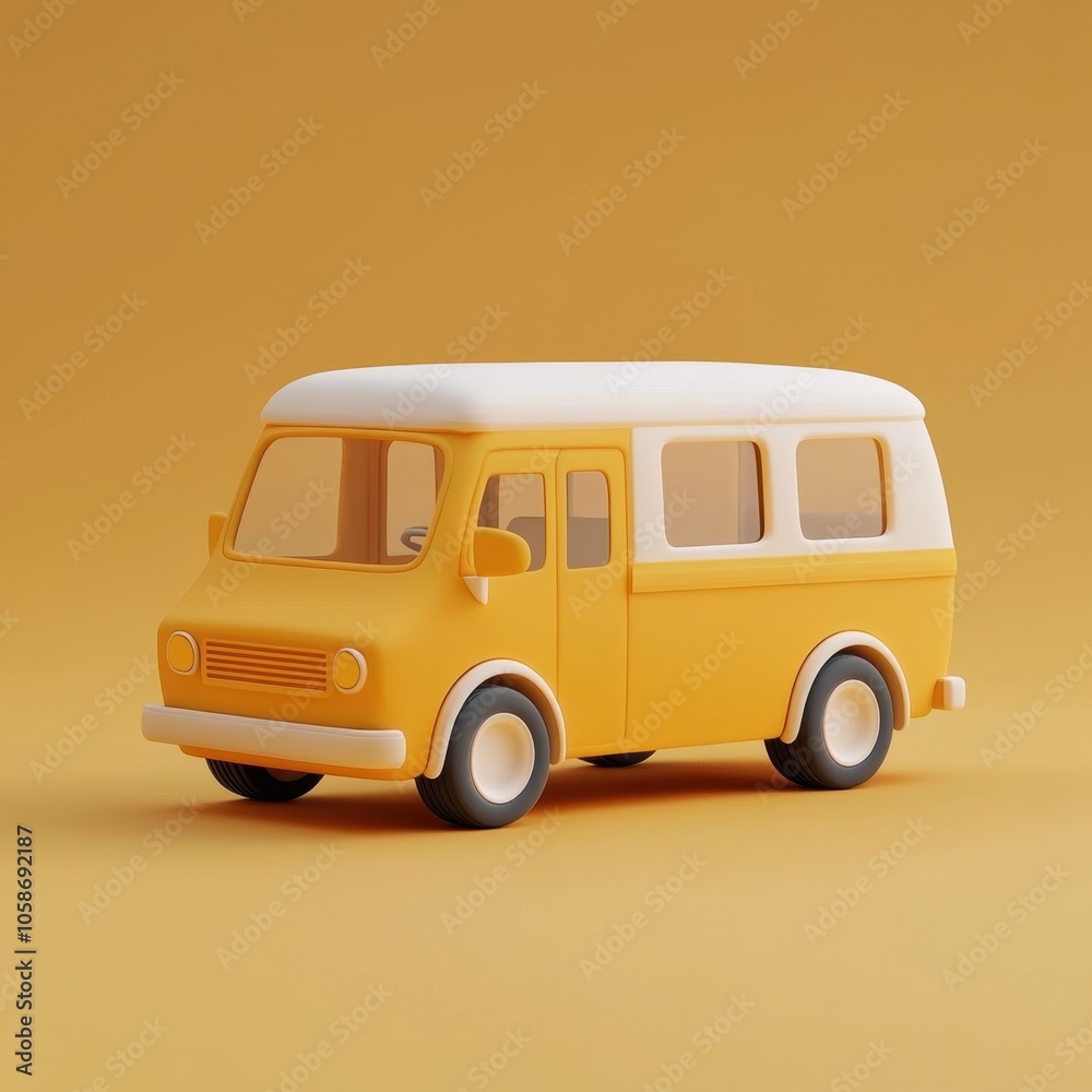 Nostalgic Yellow Retro Minivan on a Vibrant Mustard Background Nostalgic Yellow Retro Minivan on a Vibrant Mustard Background