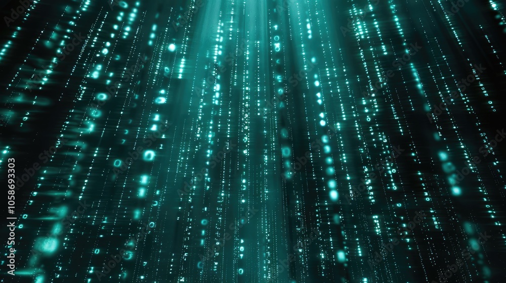 Abstract Digital Rain of Blue and Green Binary Code Lights Abstract Digital Rain of Blue and Green Binary Code Lights