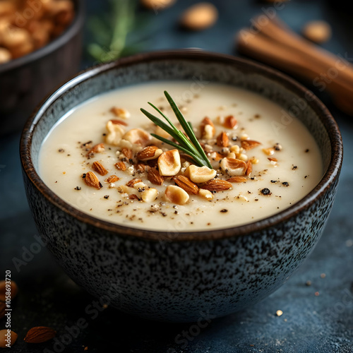 Creamy Hazelnut Soup Photo with Rosemary Garnish