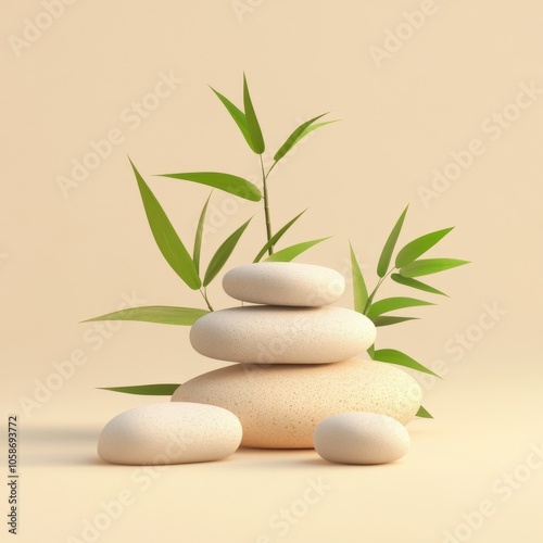 Zen Bamboo and Stone Minimalist Composition