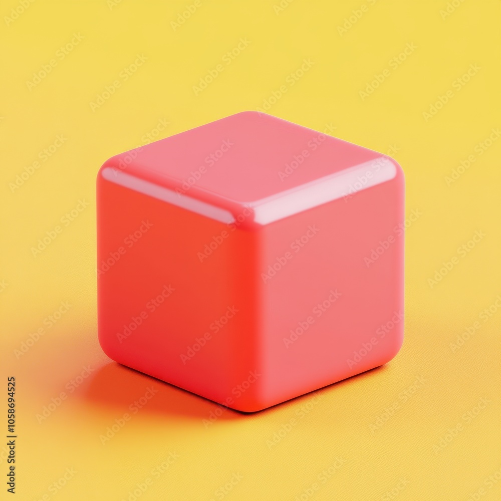 Vibrant Red Cube on Sunny Yellow Background Vibrant Red Cube on Sunny Yellow Background