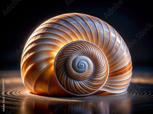 Capturing the Fibonacci spiral of a shell reveals nature's artistry through captivating patterns, exquisite textures, and elegant designs captured in stunning macro detail underwater.