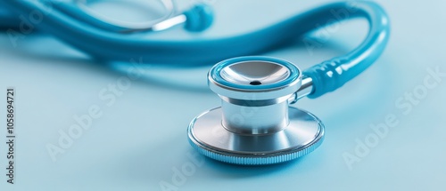 A close-up of a stethoscope on a light blue background, symbolizing healthcare and medicine.