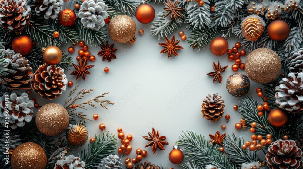 Festive Winter Wonderland with Berry and Pine Accents Background, Card or Backdrop