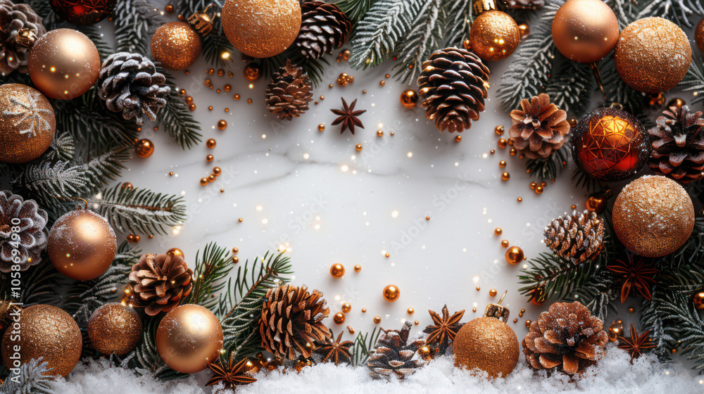 Festive Winter Wonderland with Berry and Pine Accents Background, Card or Backdrop