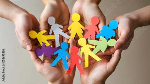 Hands United Holding Multicolored Paper Figures
 photo