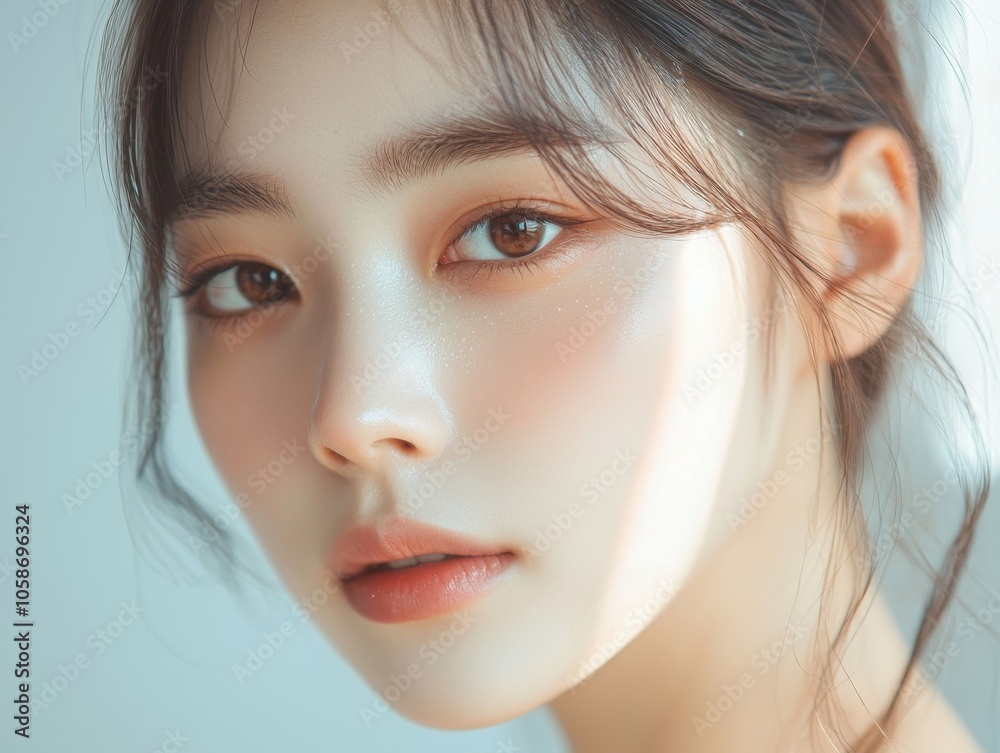 Captivating Portrait of a Radiant Young Korean Woman with Flawless Skin and Elegant Expression