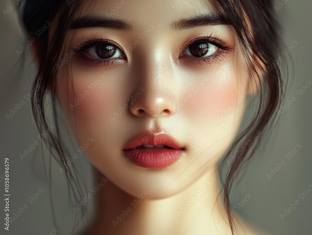 Captivating Portrait of Alluring Asian Female with Enigmatic Gaze Captivating Portrait of Alluring Asian Female with Enigmatic Gaze