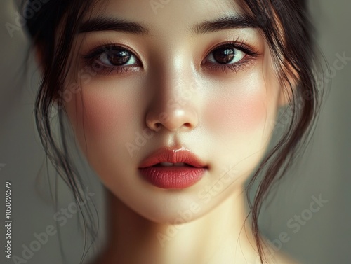 Captivating Portrait of Alluring Asian Female with Enigmatic Gaze