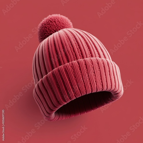 Cozy Knitted Hat Against a Vibrant Red Background