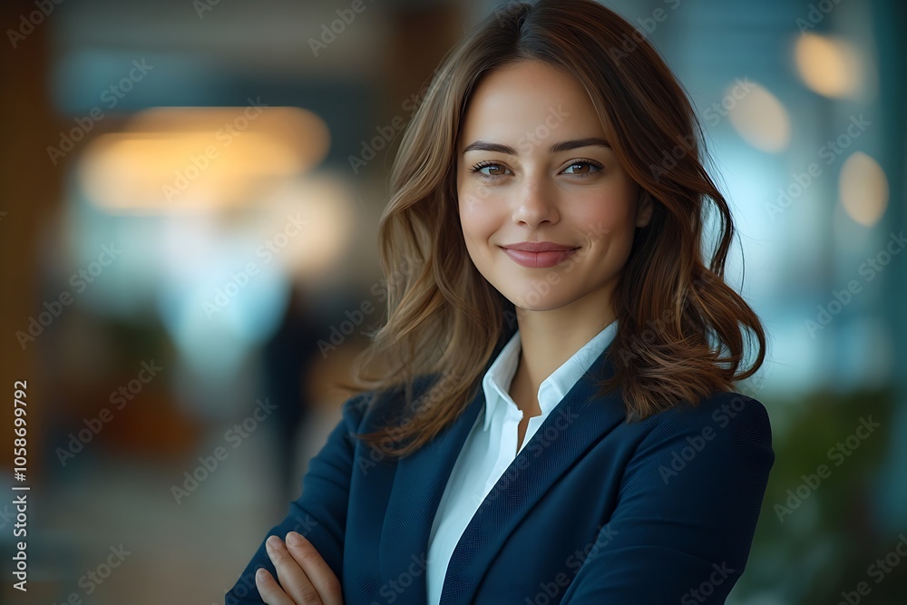 Confident Businesswoman in Navy Suit Smiling Confident Businesswoman in Navy Suit Smiling