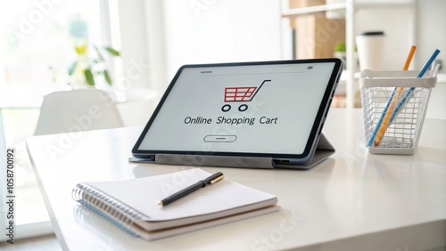 Tablet displaying an online shopping cart interface.