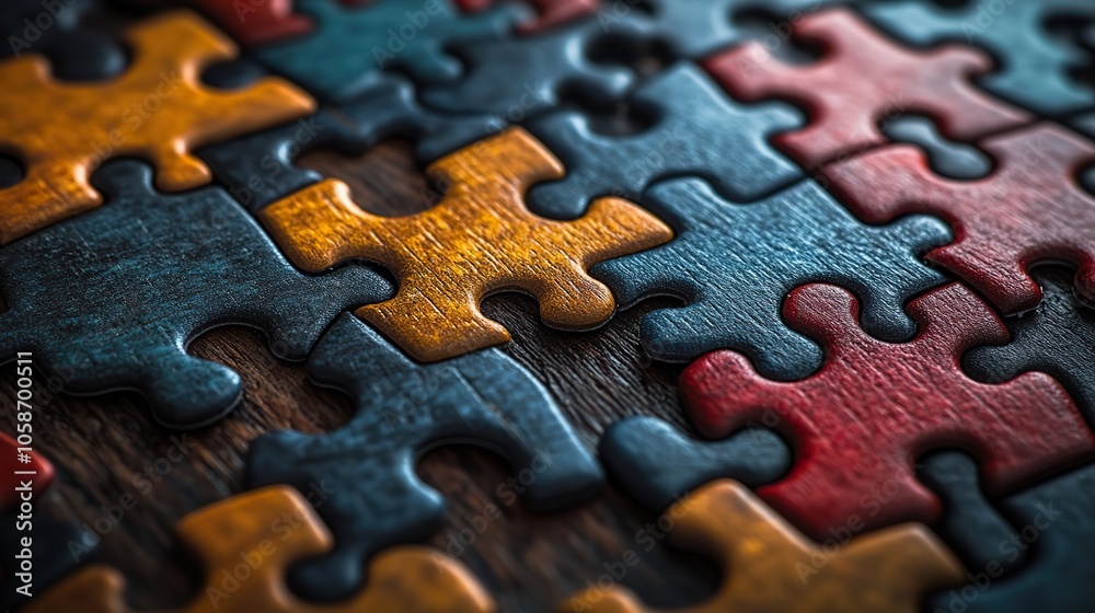 Colorful puzzle pieces connected, representing the blending of ideas in creative thinking and problem-solving Colorful puzzle pieces connected, representing the blending of ideas in creative thinking and problem-solving