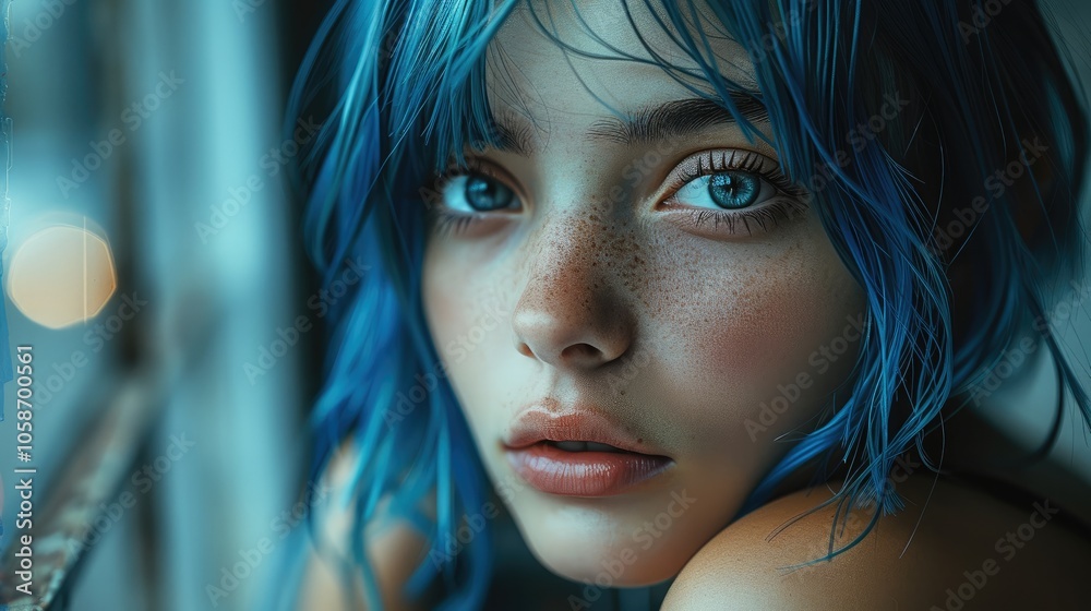 A girl with blue hair. girl vixen. stunning. A girl with blue hair. girl vixen. stunning.
